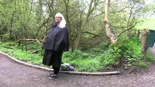 Wearing Black nylon raincapes