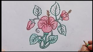 गुड़हल का इतना सुंदर आलेखन एक बार जरूर देखें / How To Draw Hibiscus / Hibiscus Flower Drawing Colour