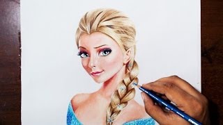 Drawing Elsa from the movie 'Frozen' - Prismacolor pencils