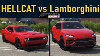 Forza Horizon 4  | Can a DODGE CHARGER SRT8 HELLCAT Beat a LAMBORGHINI Urus?? 1/4 mi race Top Speed