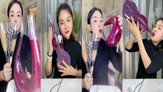 Asmr Satisfying pink🩷Sweet Guitar 🎸 drinking show 😍 #mukbang #asmr#food #viralvideo #youtube