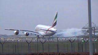 STORM ISHA • Emirates Airbus A380-861 [A6-EUA] DRAMATIC landing at London Heathrow