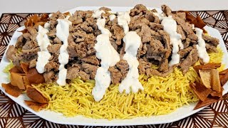 شاورما اللحمة والرز مع صوص الطحينة طبق شهي ومميز 😋