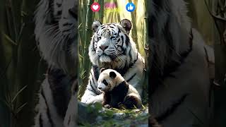 White Tiger and Panda in the Forest - Cute Animal Moment #WhiteTiger #Panda #Wildlife