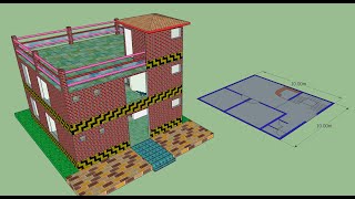 Small house 10x10 Drawing 2d and 3d plan/ پلان دوبعدی و سه بعدی خانه کوچیک دو خوابه ۱۰x۱۰