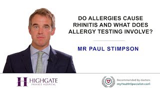 Do allergies cause rhinitis and what does allergy testing involve?