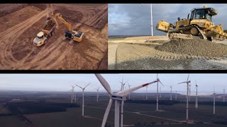 Windpark Erdbau und Schottereinbau mit Bagger, Raupe, Dumper, Radlader, Walze, LKW