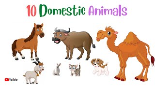 10 DOMESTIC ANIMALS NAMES | Learn Domestic Animals Sounds, Names and Benefits | Kids Learning GK