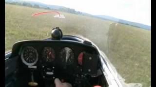 Cockpit view of a glider take off, flight and landing