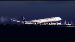 FSX HD Lufthansa A340 600 Dusk Landing At Munich