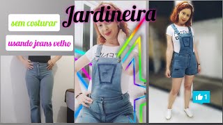 como fazer uma SALOPETE jeans sem costurar - DIY jardineira/salopete