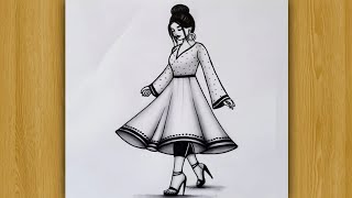 How to Draw Girl in Beautiful Dress | Pencil Sketch For Beginners | Drawing | rasm chizish