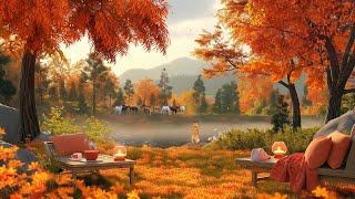 Cozy Autumn Morning Ambience by the Lake with Maple Falling, Crickets & Relaxing Fall Sunny