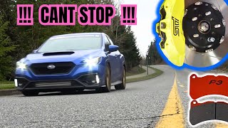 VB WRX STI Brembo brake kit 6 piston pad upgrade test + Paragon 2 piece brake rotor rebuild review