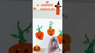 Halloween Handprint Pumpkin Art🎃 - Crafts with Toddler #shorts