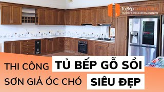 Thi Công Tủ Bếp Gỗ Sồi Sơn Giả Óc Chó Siêu Đẹp( Beautiful Oak Kitchen Cabinets )