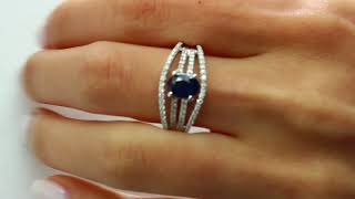 1 1/4 CTW Oval Blue Sapphire Cocktail Ring in 14K White Gold (MDR170019)