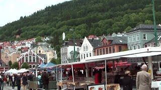 Norway city of Bergen - city center with old harbor and the famous fish market