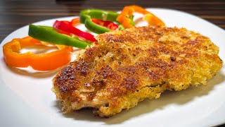 Chicken schnitzel with marinated onion is very crispy and juicy