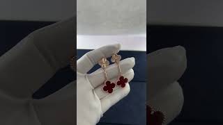 Custom Made Van Cleef Arpels Vintage Alhambra 18K Rose Gold And Carnelian 2 Motifs Earrings