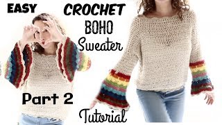 Easy Crochet Boho Sweater part 2/sleeves