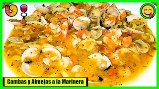 Gambas y Almejas en Salsa de Champiñones a la Marinera