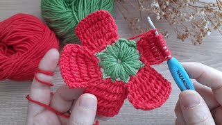 How to make a flower with crochet 💯 Tunus işi çiçek yapılışı 🌺 örgü çiçek motif yapılışı