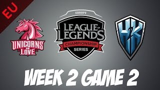 H2K vs Unicorns of Love | Game 2 | HIGHLIGHTS | EU LCS W2D3 2017 Spring split