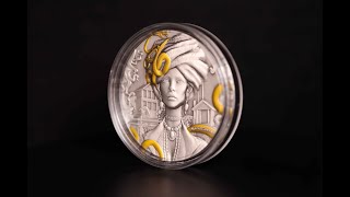 2025 Cameroon 2 Ounce Marie Laveaux High Relief Color Antique Finish Silver Coin