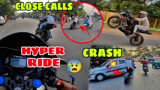 Full Hyper Ride 👿 || death 😰 close calls || Bike crash 💥 #race #crash #viral #r15v3