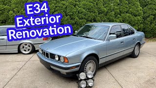 Dialing in the Blue E34's Exterior | PDR, Trim Restoring, Headlight Upgrades, and More!