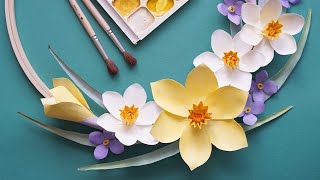 Paper Narcissus Wreath tutorial - How to make watercolor paper flower wreath - OGCrafts