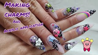 Kirby 💕 3D Charm Gel and Acrylic Application!!! Nail Art Tutorial