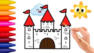 How to draw and colour a Castle easy for KIDS? Cách vẽ toà lâu đài hoạt hình đẹp nhất