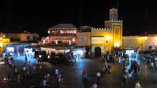 Jemaa el-Fnaa mosque at night during Ramadan, Marrakech, Morocco.