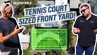 This garden has a tennis court sized front yard!