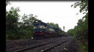 Chugging WDM3A with KCVL LTT Garibrath Express accelerates past Sangameshwar Rd!!