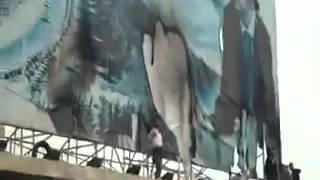 Syrians Removing Giant Assad Cult Billboard and Statue in Ar Raqqa town Center 4 March 13