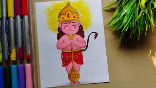 Unique Cute Bajrangbali drawing on paper 💕|| with doms colour 😍| step by step