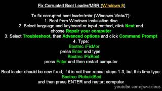 Easily FIX Windows Vista/7/8 MBR/Boot Loader