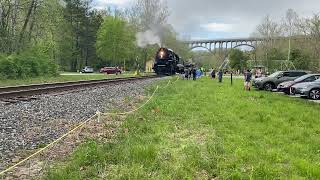 Steam in the Valley 2022 Nickel Plate Road 765 stopping at the Brecksville station