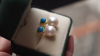 Turquoise and Pearl Earrings, Birthstone Jewelry, Silver Earrings, Birthstone June and December