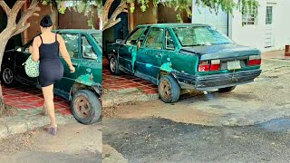 Shecamore Cranking & Test Driving the rusty Renault in mini dress heels | Coldstart Revving old car