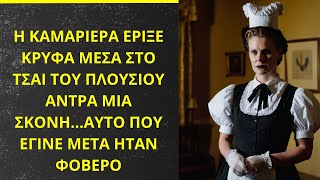 Η καμαριέρα πήρε κρυφά τη σκόνη που ήθελε και την έριξε μέσα στο τσάι του πλούσιου άντρα