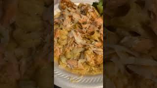 Cajun shrimp and salmon Alfredo