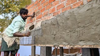 Installing the wire compactly with cement mixture on the front wall ||  Chicken Mash constructions