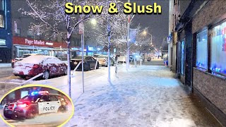 Toronto Heavy SNOWFALL & Slush Danforth Greektown Walk | Canada Weather January 2024