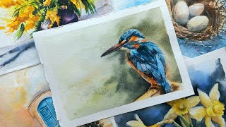 Рисуем зимородка акварелью. Мастер-класс по акварели для начинающих. Watercolor painting tutorial