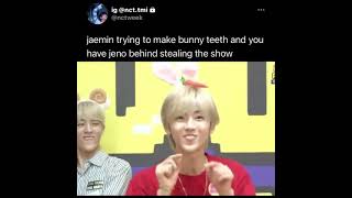 jaemin trying to make bunny teeth and jeno behind😂