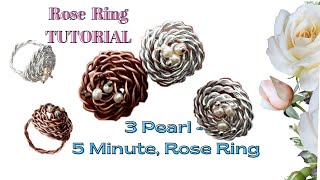 MAKE 2 ROSE RINGS/ 3 Pearl Copper/Silver RingS Tutorial/So Easy Simple Ring/New Technique BEAD Ring